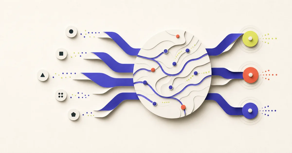 Abstract folded event paths resolving into clear product signals